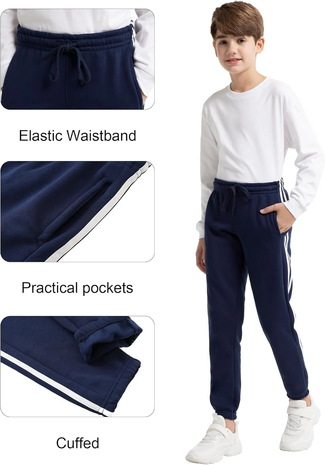 1/4 Pack Boys Sweatpants Soft Fleece Lined Youth Athletic Workout Lounge Joggers Pants with Pockets for Kids