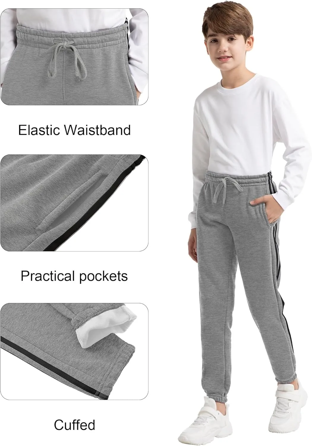 1/4 Pack Boys Sweatpants Soft Fleece Lined Youth Athletic Workout Lounge Joggers Pants with Pockets for Kids