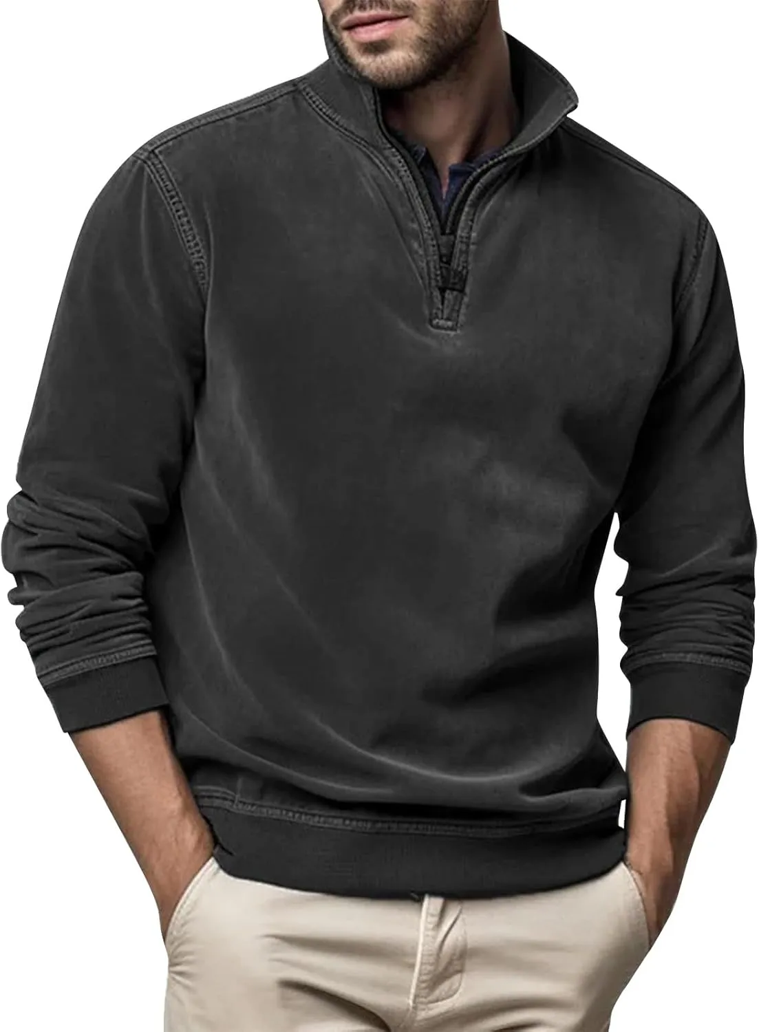 2024 Men's Sweaters 1/4 Zip Up Casual Turtleneck Pullover Polo Slim Fit Sweaters Long Sleeve Thermal Sweatshirts