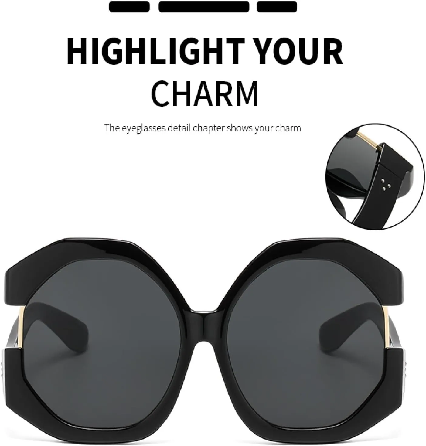 2pcs Fashion Oversized Cat Eye Sunscreen Women Sunglasses Personalized Color Blocked Street Photography