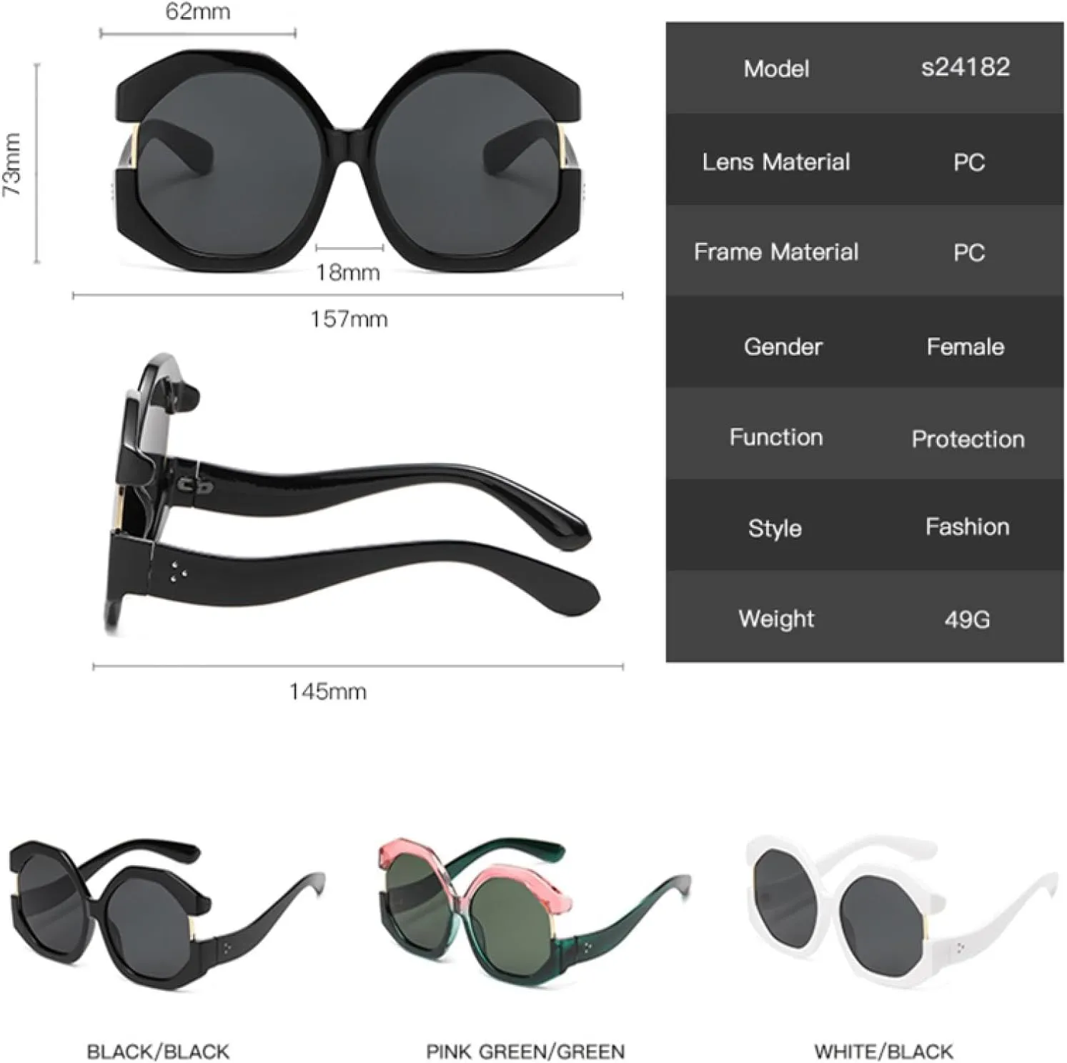 2pcs Fashion Oversized Cat Eye Sunscreen Women Sunglasses Personalized Color Blocked Street Photography