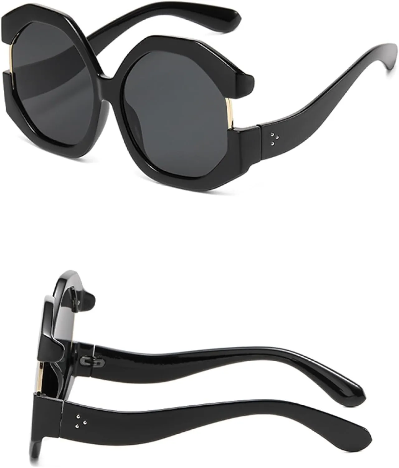 2pcs Fashion Oversized Cat Eye Sunscreen Women Sunglasses Personalized Color Blocked Street Photography