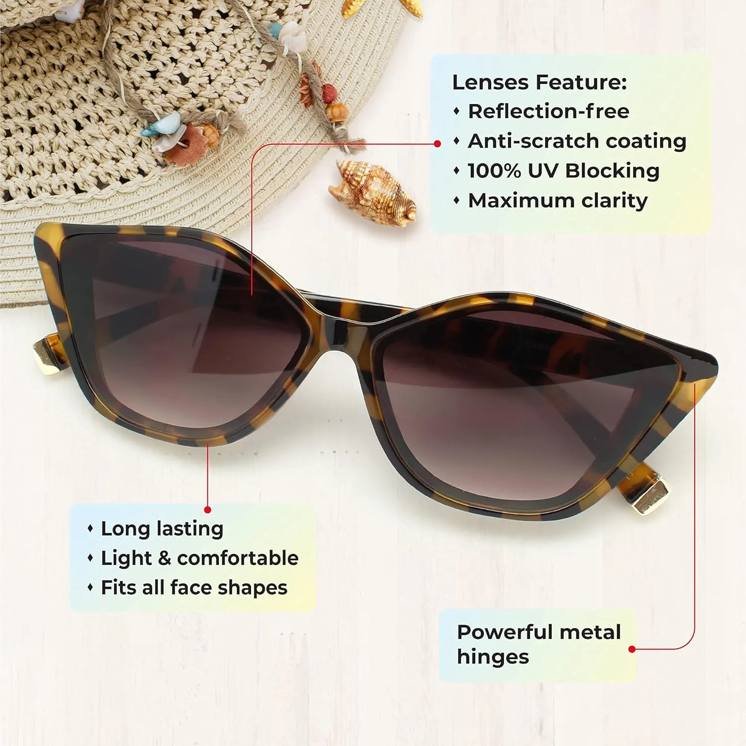 2SeeLife Butterfly Cat Eye Fashion Sunglasses Tortoise