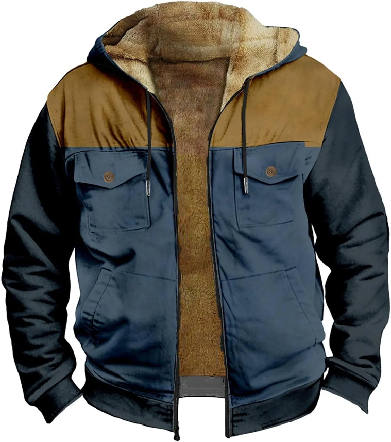 ADJHDFH Camp Hoodie Sherpa Lined Bomber Jacket Men Fleece Hoodies For Men Zip Up 5Xl Bomber Jacket for Men Big And Tall