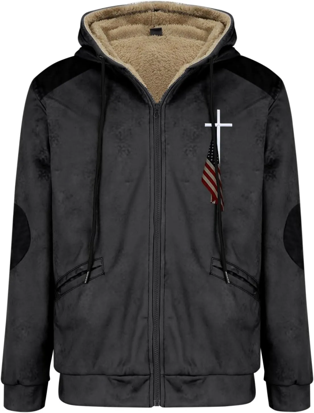 ADJHDFH Men’S Sherpa Lined Two Pocket Hooded Trucker Jacket 5Xl Mens Jacket Full Zip Hoodie Men Sherpa Lined Hoodie For Men