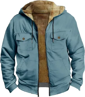 ADJHDFH Men’S Sherpa Lined Two Pocket Hooded Trucker Jacket 5Xl Mens Jacket Full Zip Hoodie Men Sherpa Lined Hoodie For Men