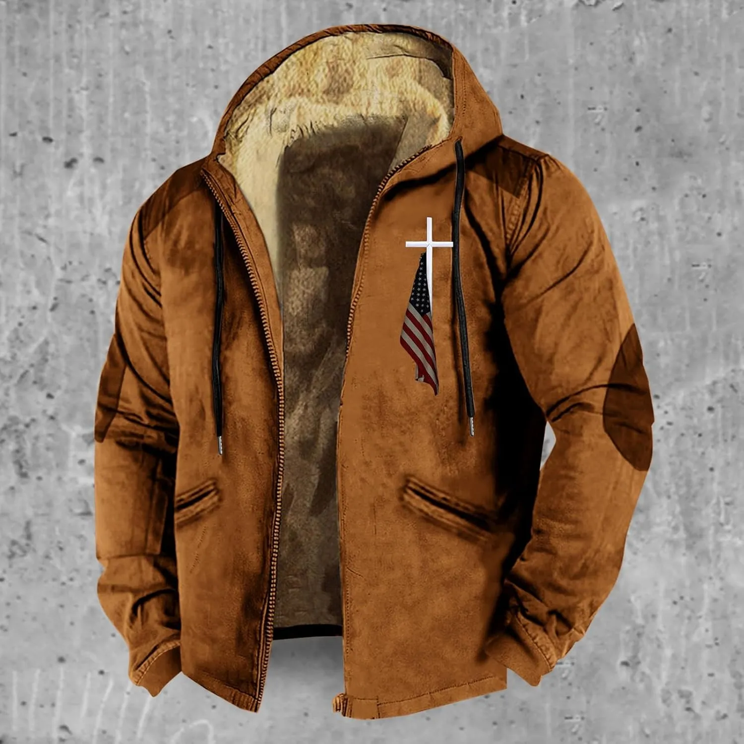 ADJHDFH Men’S Sherpa Lined Two Pocket Hooded Trucker Jacket 5Xl Mens Jacket Full Zip Hoodie Men Sherpa Lined Hoodie For Men