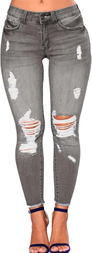 Andongnywell Women High Waisted Skinny Distressed Jeans Sexy Ripped Jegging Jeans Butt Lift Stretch Denim Pants