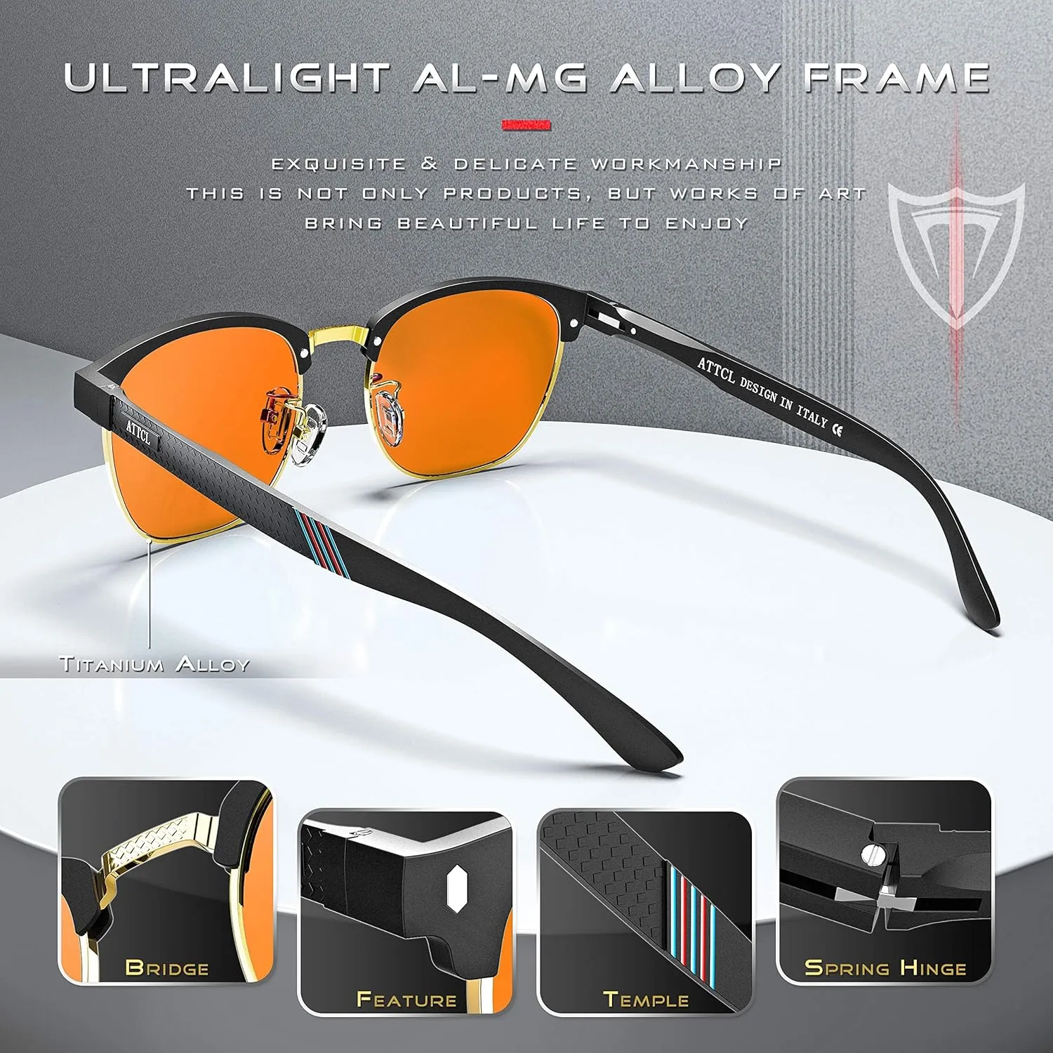 ATTCL Men's Driving Polarized Rimless Sunglasses Al-Mg Metal Frame Ultra Light