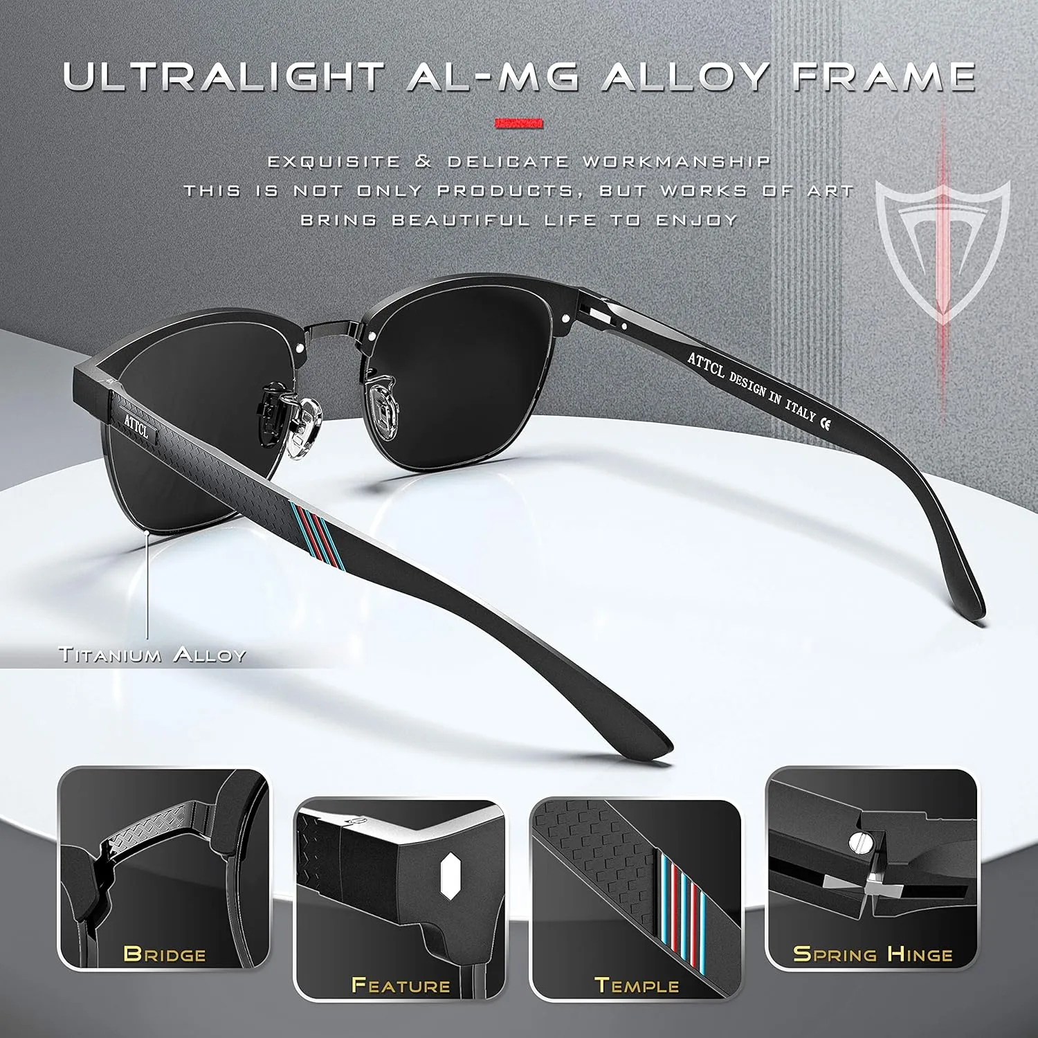 ATTCL Men's Driving Polarized Rimless Sunglasses Al-Mg Metal Frame Ultra Light