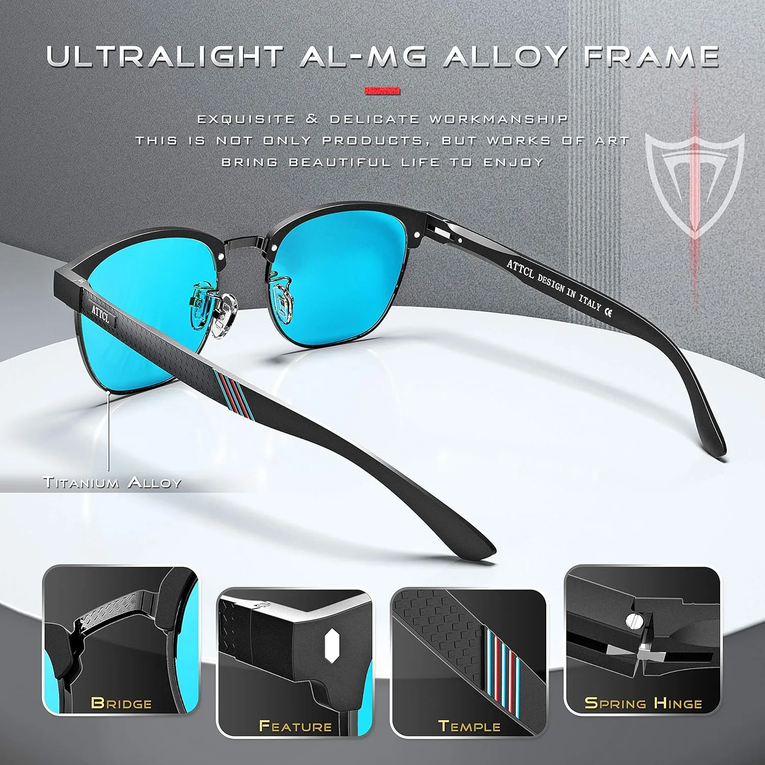 ATTCL Men's Driving Polarized Rimless Sunglasses Al-Mg Metal Frame Ultra Light
