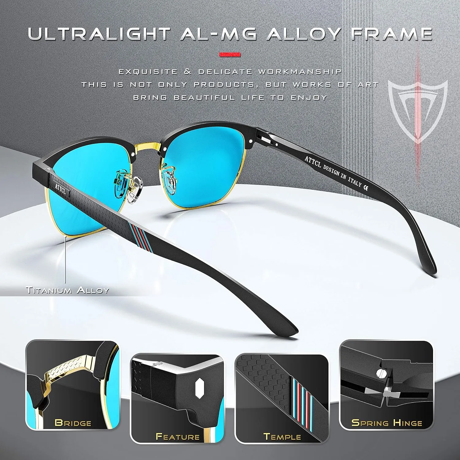 ATTCL Men's Driving Polarized Rimless Sunglasses Al-Mg Metal Frame Ultra Light