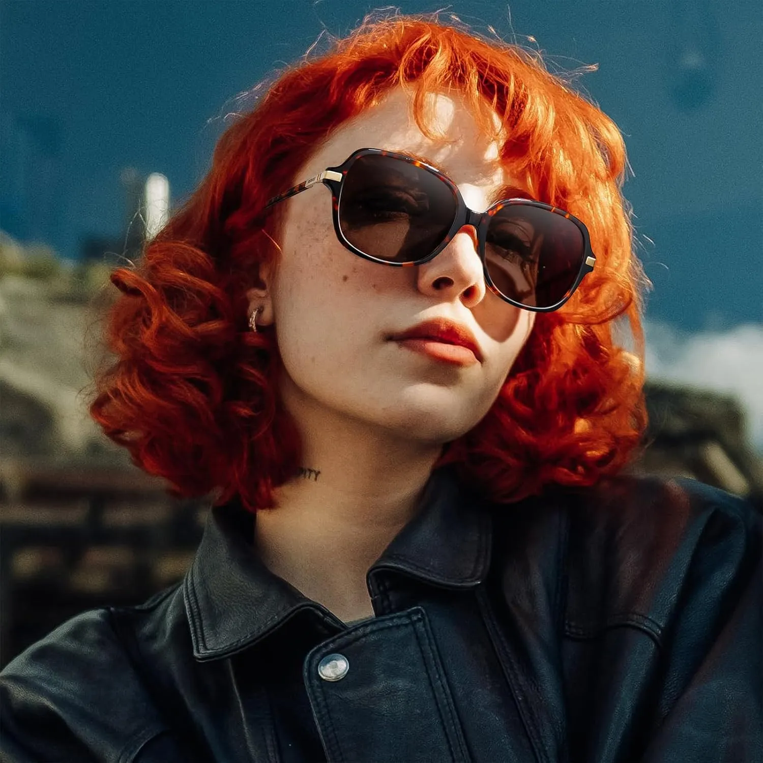 AVAWAY Polarized Sunglasses for Womens Square Oversized UV Protection Acetate Frame Retro Trendy Sun Shades