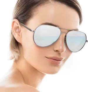 Aviator Sunglasses for Women Men Oversized with Metal Frame, Mirrored Polarized Aviator Sunglasses with UV Protection
