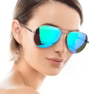 Aviator Sunglasses for Women Men Oversized with Metal Frame, Mirrored Polarized Aviator Sunglasses with UV Protection