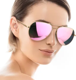 Aviator Sunglasses for Women Men Oversized with Metal Frame, Mirrored Polarized Aviator Sunglasses with UV Protection