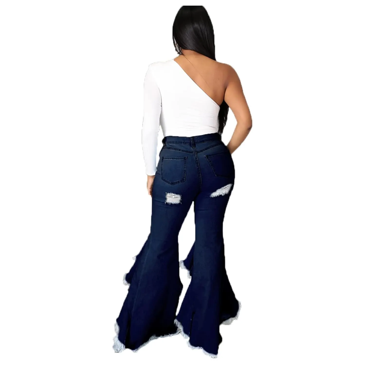 Bell Bottom Jeans for Women 2023 Destroyed Flare Jeans for Women High Waist Tassel Stretch Curvy Flare Denim Pants (XXX-Large,Dark Blue)
