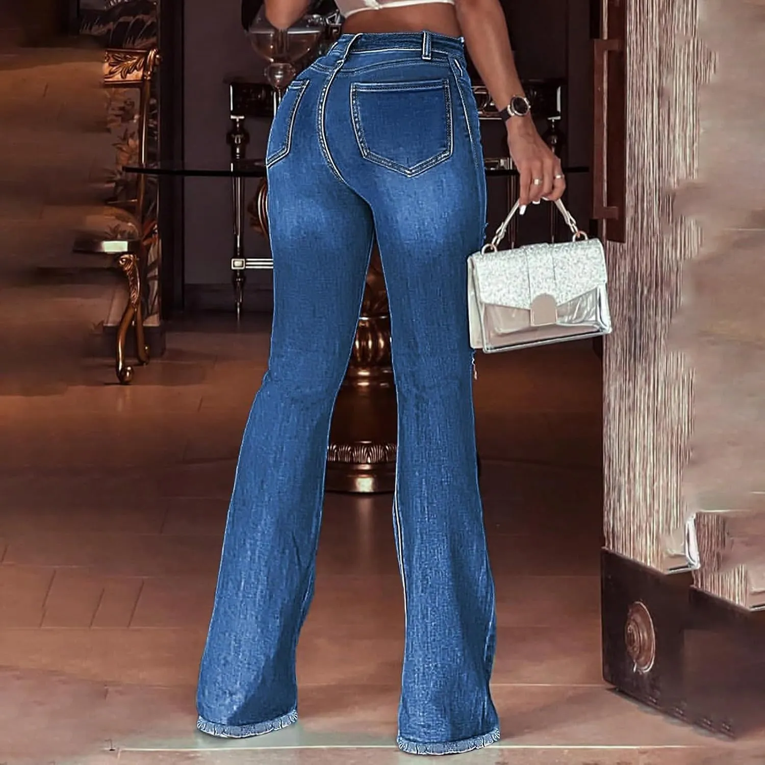 Bell Bottom Jeans for Women Bootcut Ripped High Waisted Flare Jeans Distressed Ladies Casual Pants Trousers 2025