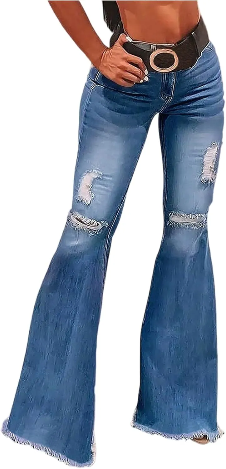 Bell Bottom Jeans for Women Bootcut Ripped High Waisted Flare Jeans Distressed Ladies Casual Pants Trousers 2025