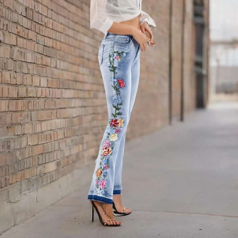 Bell Bottom Jeans for Women Flared Jeans Floral Embroidered Jeans 70s Outfits Bootcut Jeans Wide Leg Denim Pants