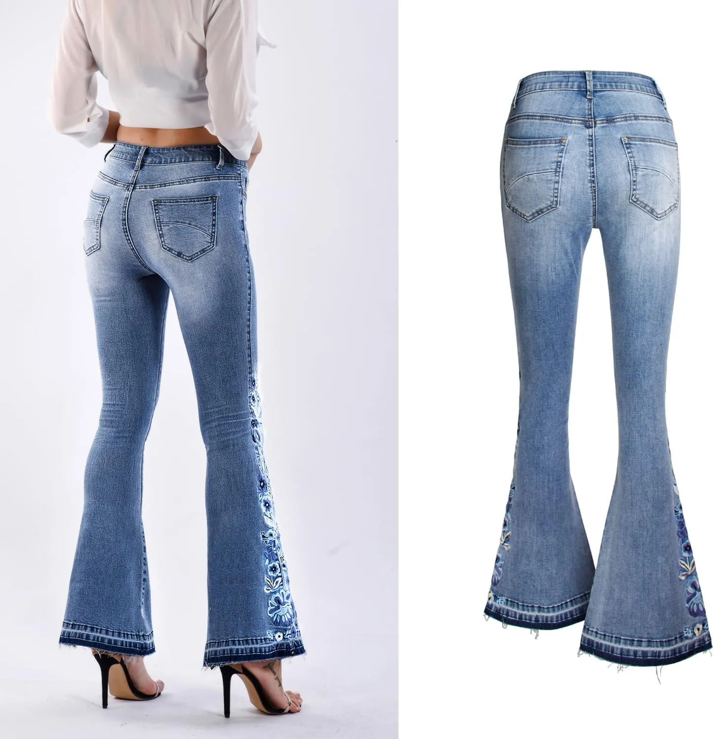 Bell Bottom Jeans for Women Flared Jeans Floral Embroidered Jeans 70s Outfits Bootcut Jeans Wide Leg Denim Pants