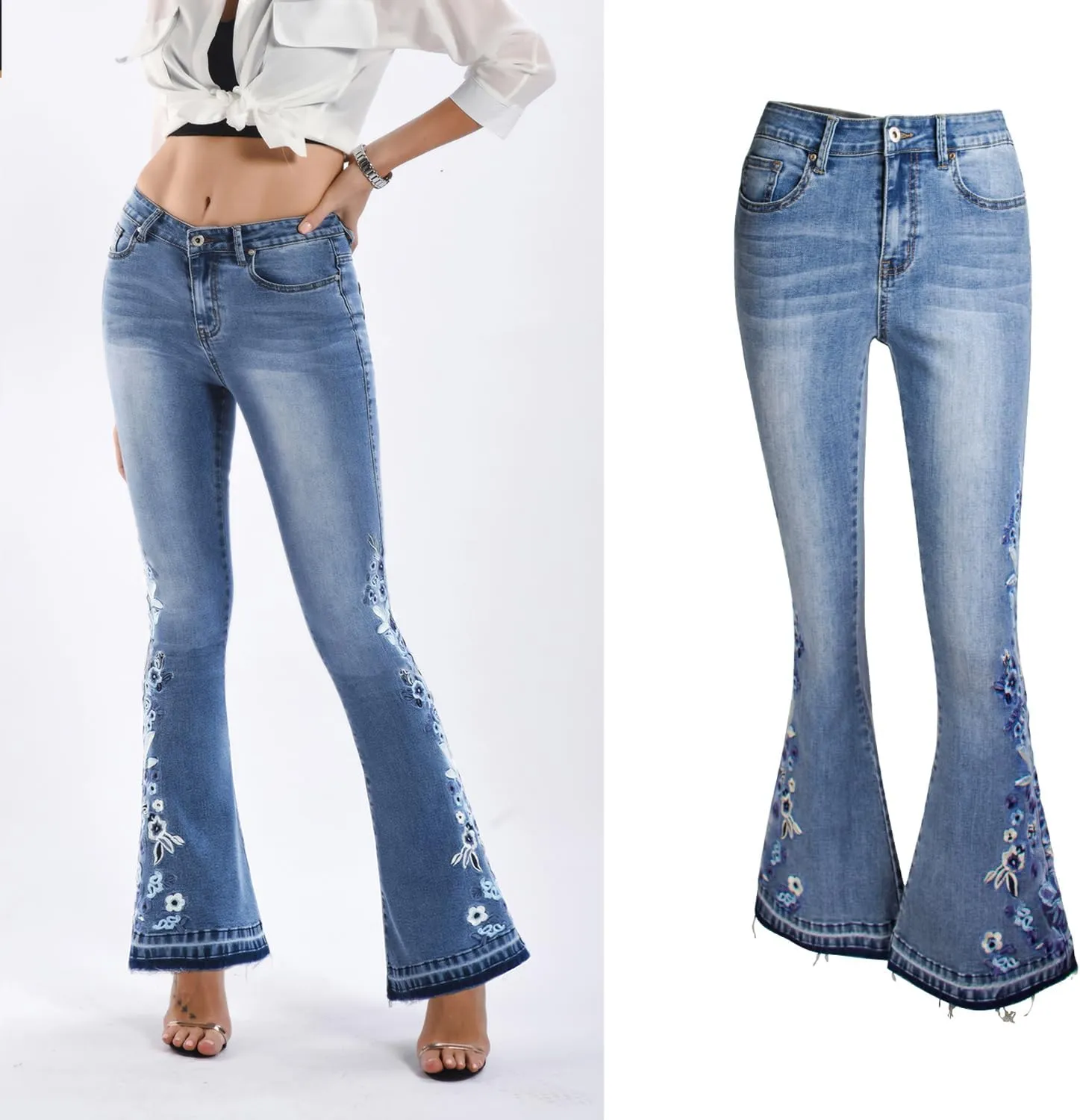 Bell Bottom Jeans for Women Flared Jeans Floral Embroidered Jeans 70s Outfits Bootcut Jeans Wide Leg Denim Pants