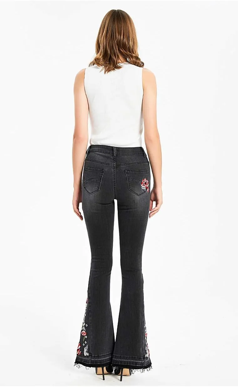 Bell Bottom Jeans for Women Flared Jeans Floral Embroidered Jeans 70s Outfits Bootcut Jeans Wide Leg Denim Pants
