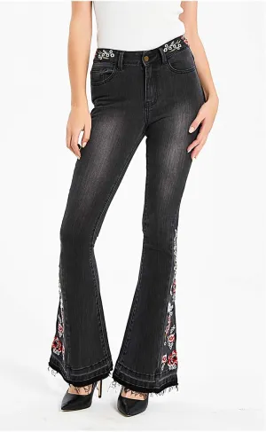 Bell Bottom Jeans for Women Flared Jeans Floral Embroidered Jeans 70s Outfits Bootcut Jeans Wide Leg Denim Pants