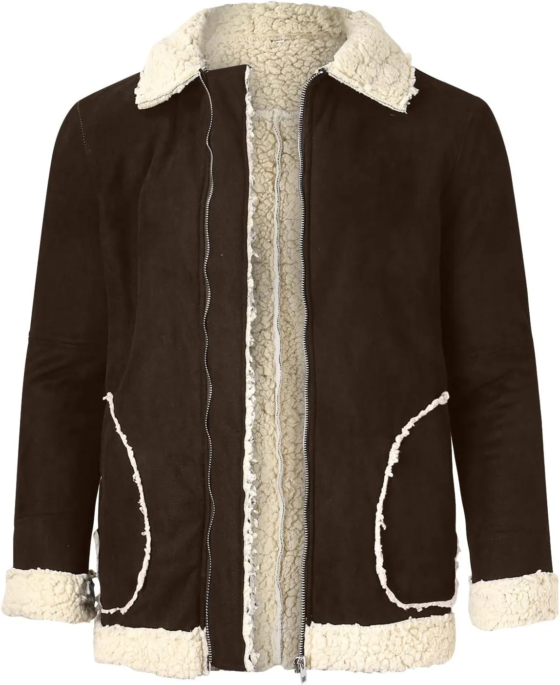 BIFUTON Winter Jackets for Men,Mens Pullover Winter Workout Faux Leather Lapel Jackets Fur Stand Collar Soft Warm Thick Coats