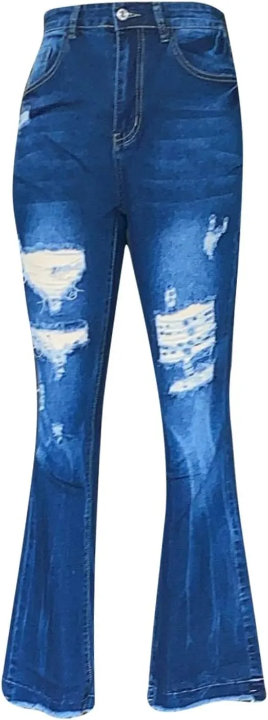 Boot Cut Jeans for Women Petite Low Rise Jeans Ripped Denim Ladies Pull On Stretch Flare Jeans Bell Bottom Jeans