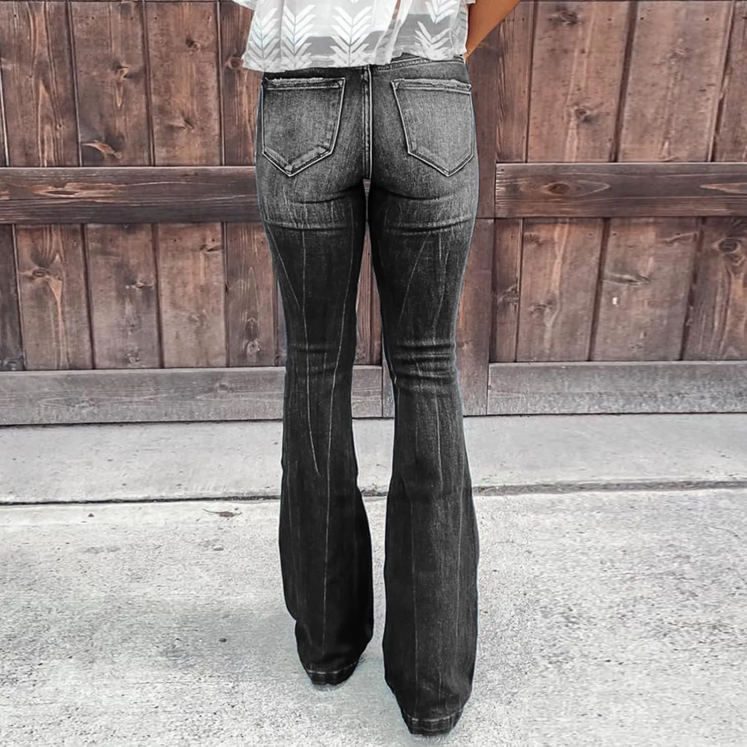 Boot Cut Jeans for Women Petite Low Rise Jeans Ripped Denim Ladies Pull On Stretch Flare Jeans Bell Bottom Jeans