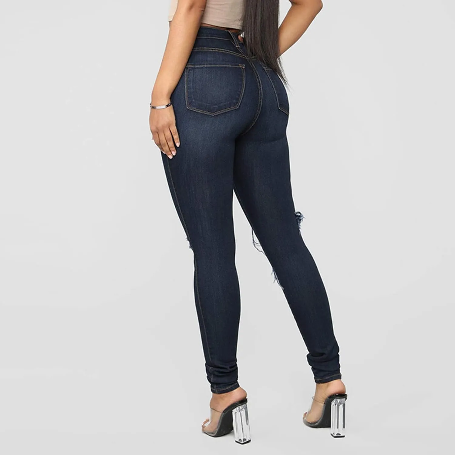 Borniu Plus Size Jeans for Women Stretch Denim Legging High Waisted Ripped Skinny Jeans Distressed Denim Pants