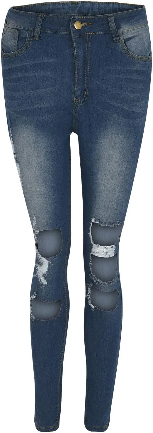 Borniu Plus Size Jeans for Women Stretch Denim Legging High Waisted Ripped Skinny Jeans Distressed Denim Pants
