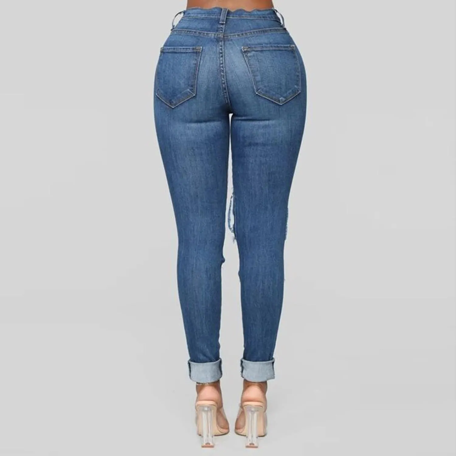 Borniu Plus Size Jeans for Women Stretch Denim Legging High Waisted Ripped Skinny Jeans Distressed Denim Pants