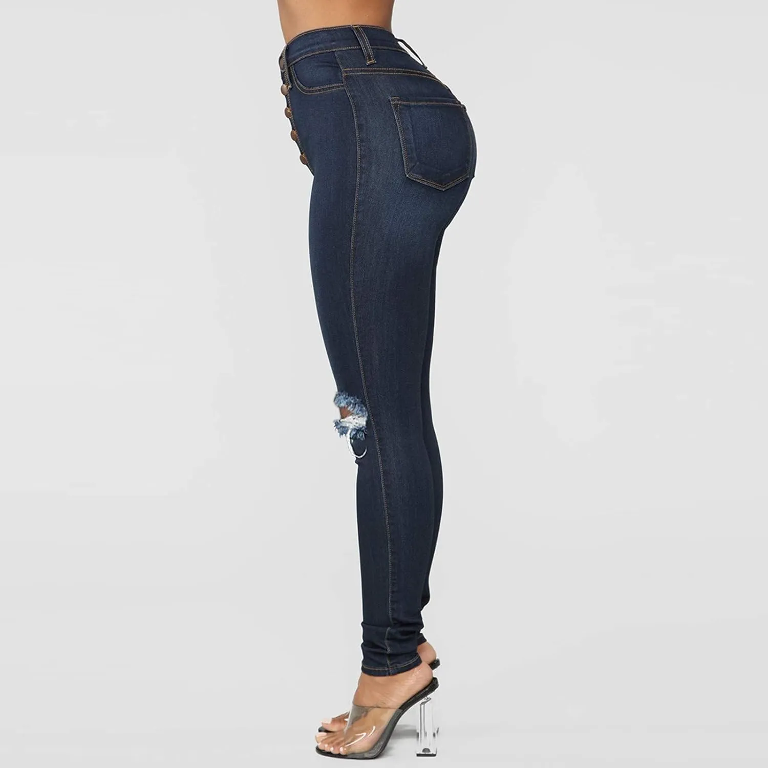 Borniu Plus Size Jeans for Women Stretch Denim Legging High Waisted Ripped Skinny Jeans Distressed Denim Pants