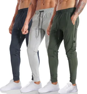 BROKIG Men's Lightweight Athletic Gym Jogger Pants, Stretch Quick Dry Workout Running Sweat Pants with Zipper Pockets