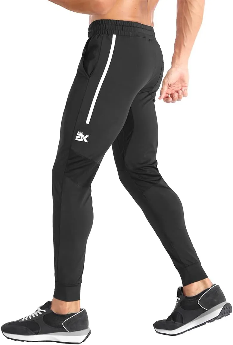 BROKIG Men's Lightweight Athletic Gym Jogger Pants, Stretch Quick Dry Workout Running Sweat Pants with Zipper Pockets