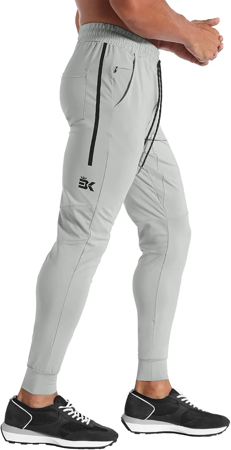 BROKIG Men's Lightweight Athletic Gym Jogger Pants, Stretch Quick Dry Workout Running Sweat Pants with Zipper Pockets