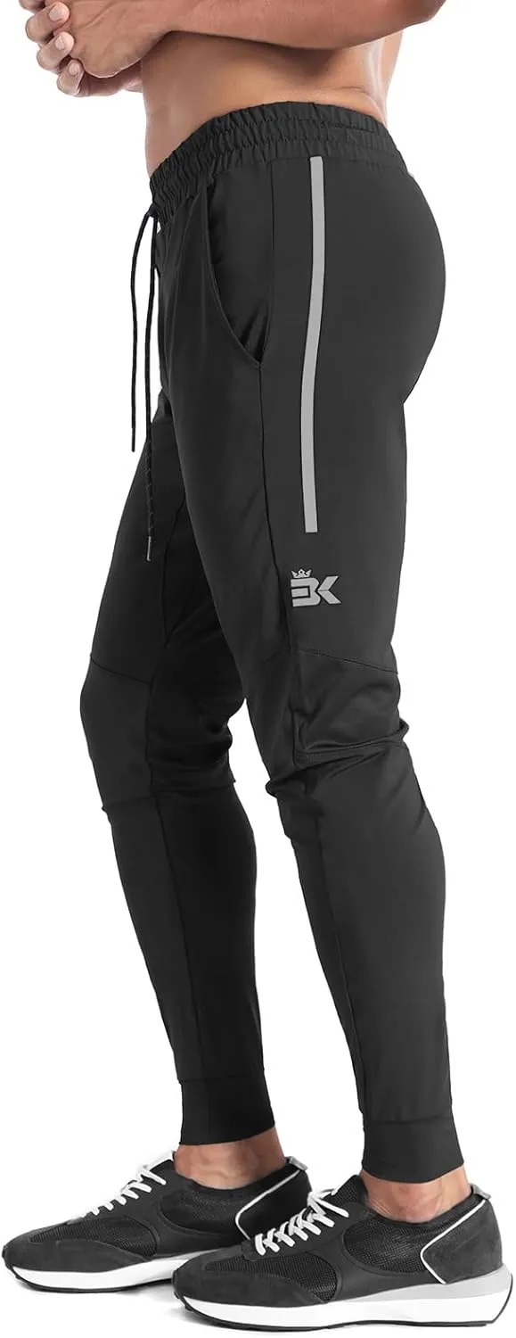BROKIG Men's Lightweight Athletic Gym Jogger Pants, Stretch Quick Dry Workout Running Sweat Pants with Zipper Pockets