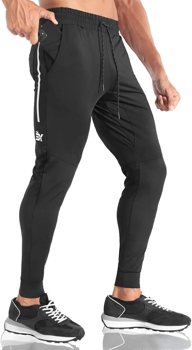 BROKIG Men's Lightweight Athletic Gym Jogger Pants, Stretch Quick Dry Workout Running Sweat Pants with Zipper Pockets