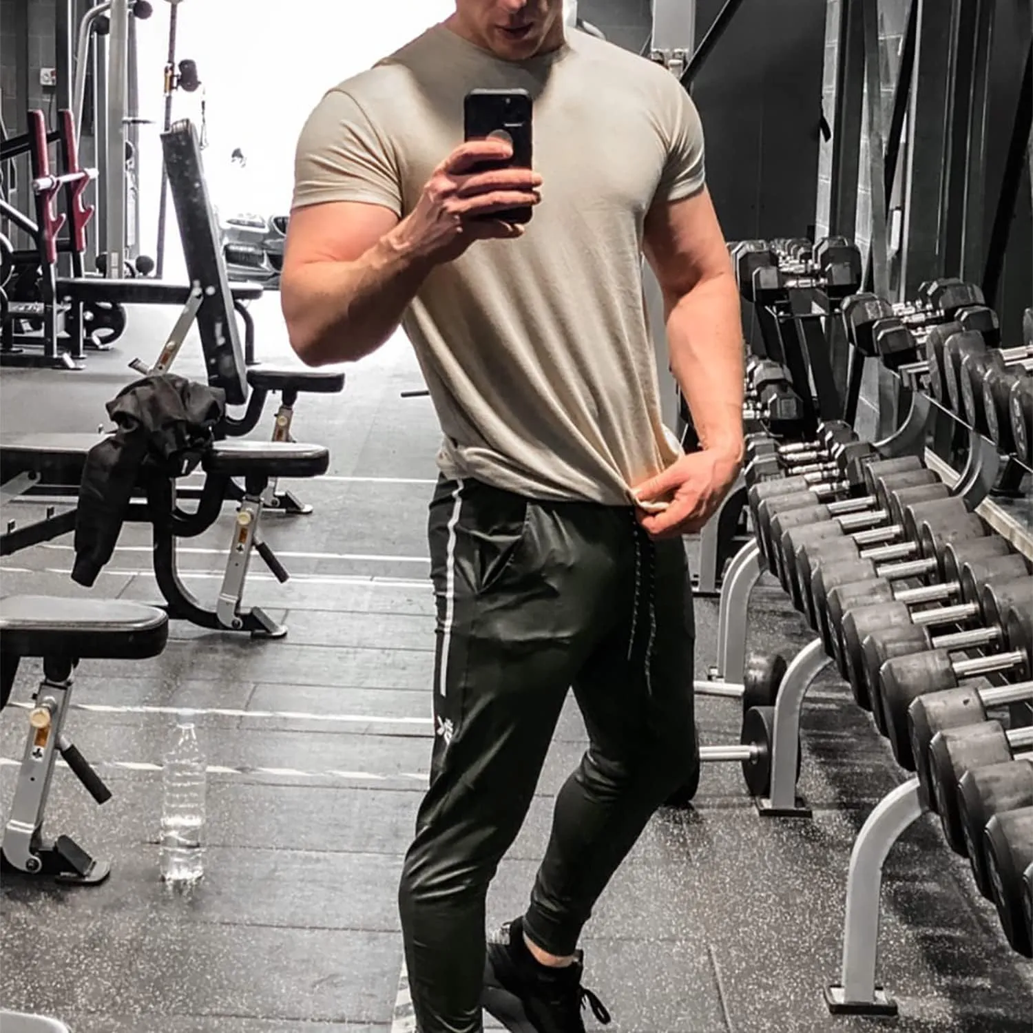 BROKIG Men's Lightweight Athletic Gym Jogger Pants, Stretch Quick Dry Workout Running Sweat Pants with Zipper Pockets