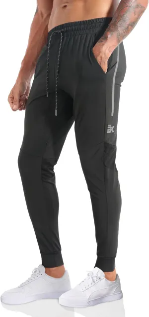 BROKIG Men's Lightweight Athletic Gym Jogger Pants, Stretch Quick Dry Workout Running Sweat Pants with Zipper Pockets