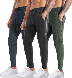 BROKIG Men's Lightweight Athletic Gym Jogger Pants, Stretch Quick Dry Workout Running Sweat Pants with Zipper Pockets