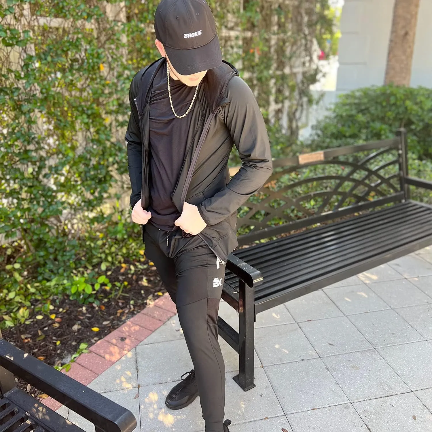BROKIG Men's Lightweight Athletic Gym Jogger Pants, Stretch Quick Dry Workout Running Sweat Pants with Zipper Pockets