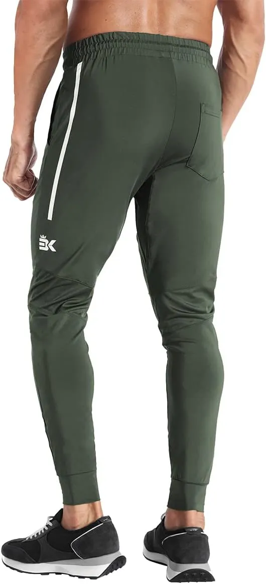 BROKIG Men's Lightweight Athletic Gym Jogger Pants, Stretch Quick Dry Workout Running Sweat Pants with Zipper Pockets
