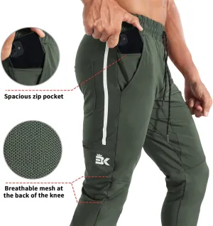 BROKIG Men's Lightweight Athletic Gym Jogger Pants, Stretch Quick Dry Workout Running Sweat Pants with Zipper Pockets