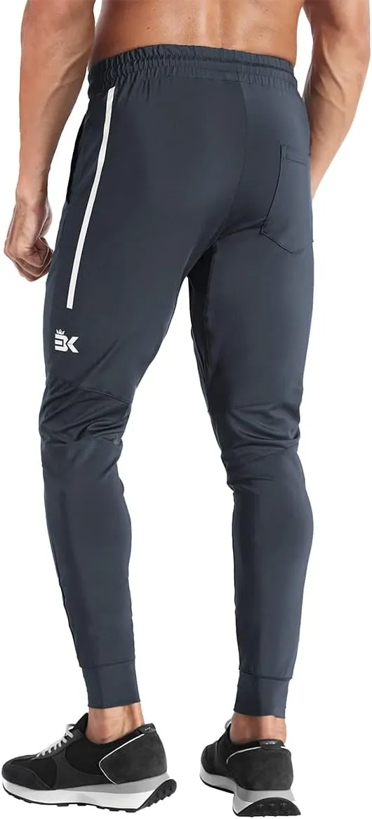 BROKIG Men's Lightweight Athletic Gym Jogger Pants, Stretch Quick Dry Workout Running Sweat Pants with Zipper Pockets