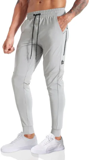 BROKIG Men's Lightweight Athletic Gym Jogger Pants, Stretch Quick Dry Workout Running Sweat Pants with Zipper Pockets