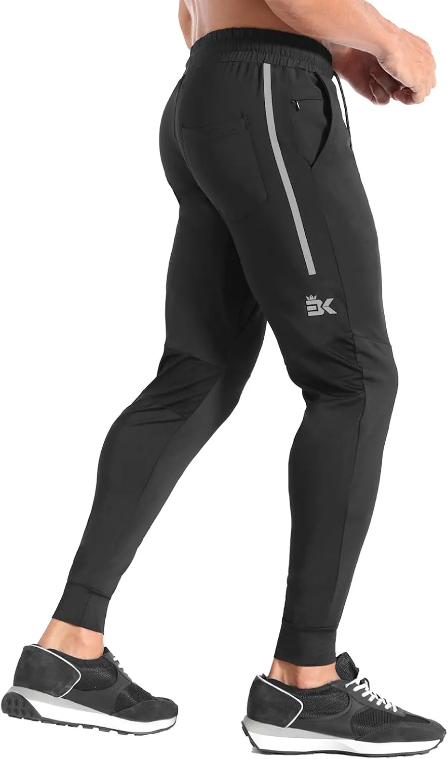 BROKIG Men's Lightweight Athletic Gym Jogger Pants, Stretch Quick Dry Workout Running Sweat Pants with Zipper Pockets