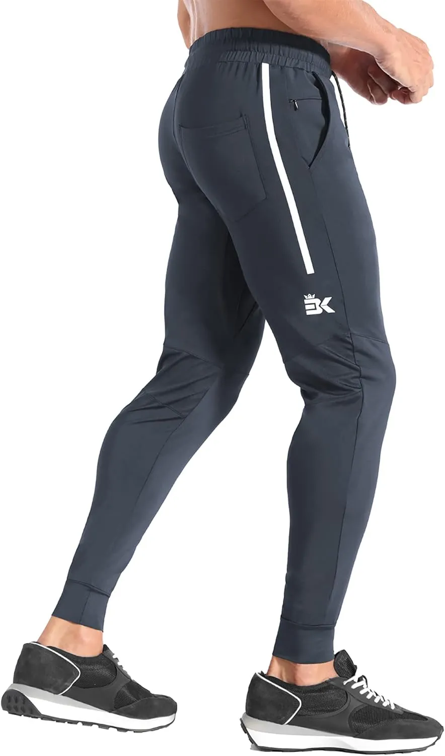 BROKIG Men's Lightweight Athletic Gym Jogger Pants, Stretch Quick Dry Workout Running Sweat Pants with Zipper Pockets
